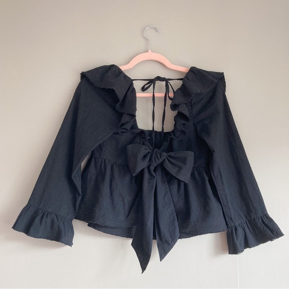 Free People Black Raw Hew Ruffle Bow Top - Picture 2 of 4